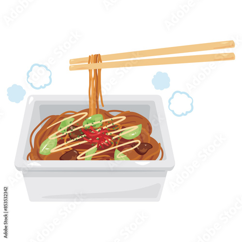 麺を持ち上げられたカップ焼きそば