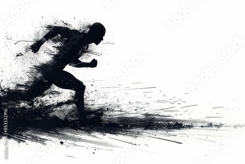 Black and white image of an athlete, simple silhouette on a white background. Olympic champion in running