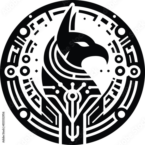 horus egypt deity silhouete with cyberpunk pattern illustration