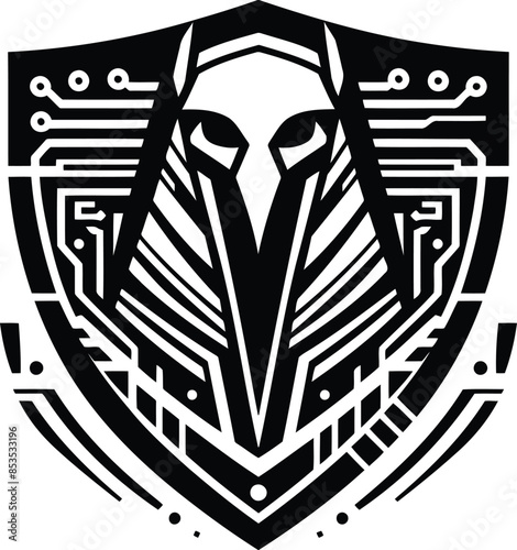 horus egypt deity silhouete with cyberpunk pattern illustration