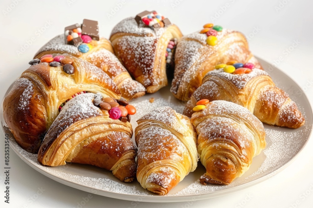 Fototapeta premium Artfully Arranged Croissants with Vibrant Candy Bar Filling