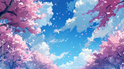 there are many pink flowers flying in the air