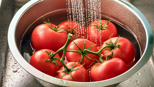 Firefly big red tomatoes in a bowl being washed in the sink