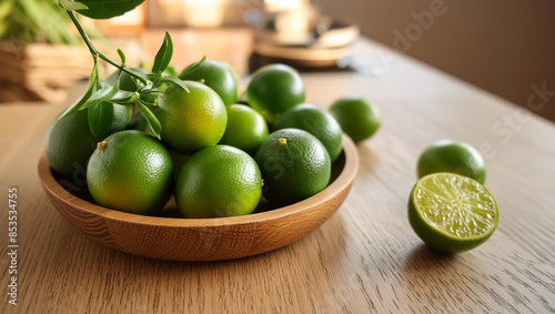 Firefly close up picture of calamansi fruits in the table in the kitchen