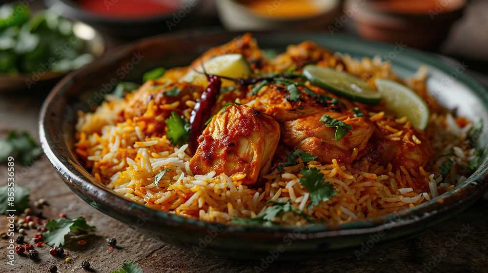 Aromatic Indian Biryani With Fiery Chicken Bokeh Blur Aromatic Indian Biryani With Fiery Chicken Bokeh Blur