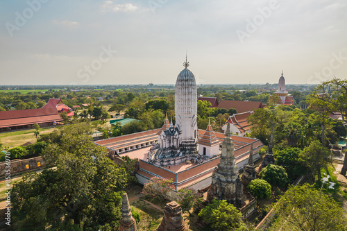Wallpaper Mural Aerial View Beautiful of White Pagoda at Wat Phutthaisawan Temple, Ayutthaya, Thailand Torontodigital.ca