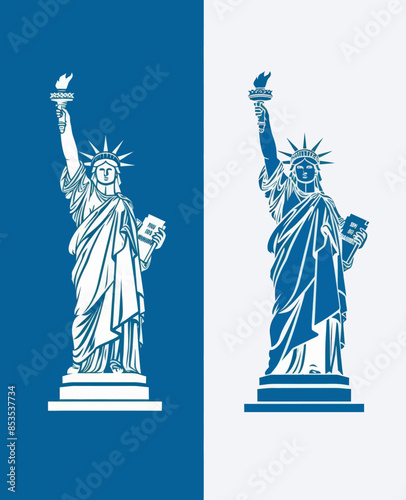 Stylized Statue of Liberty Illustrations in Blue and White