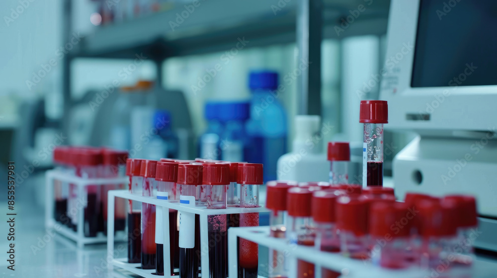 Test Tubes with Blood Samples in Hospital Laboratory Test Tubes with Blood Samples in Hospital Laboratory