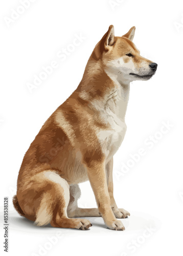 Sharp-Eared Shiba Inu Dog Sitting on White Background