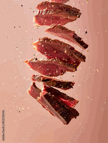 Vibrant Meat Display: A Close-up View of Sliced Meat with Seasoning and Spices