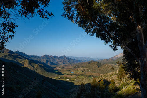 Magnificent view of the Keisie Valley from Burgers Pass (or Koo Pass) with views of  the Langeberg the Waboomsberge. Near Montagu. Western Cape. South Africa photo