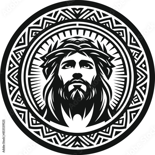  jesus silhouete with Polynesian ethnic pattern illustration