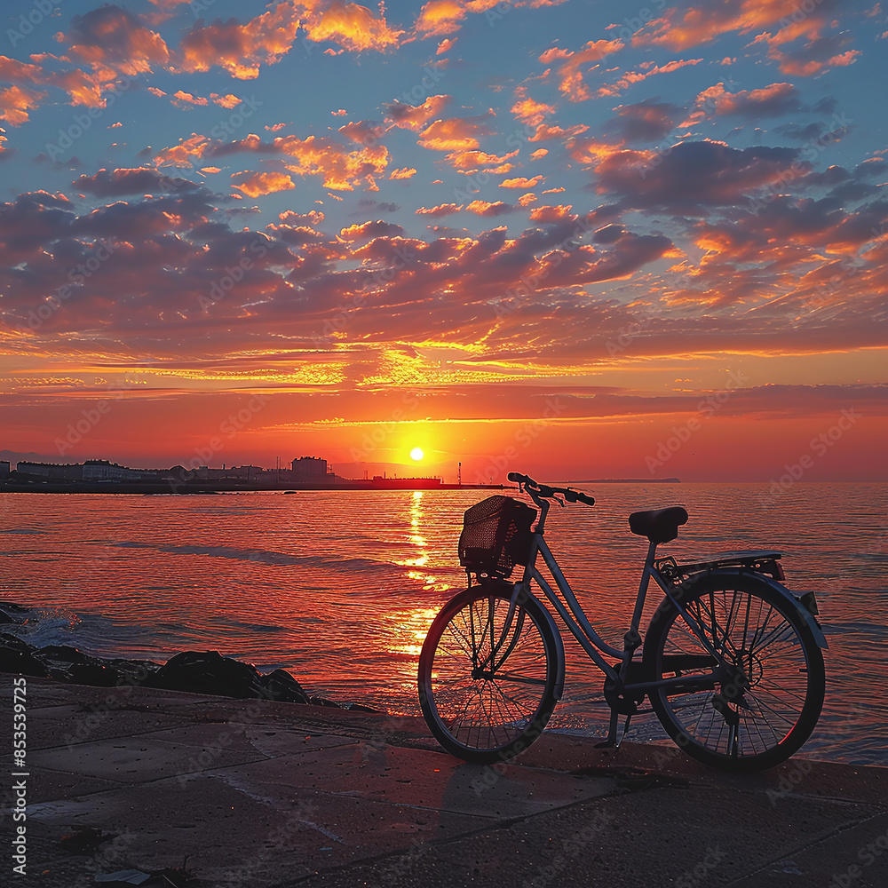 Fototapeta premium summer feeling - bicycle on the beach at sunset