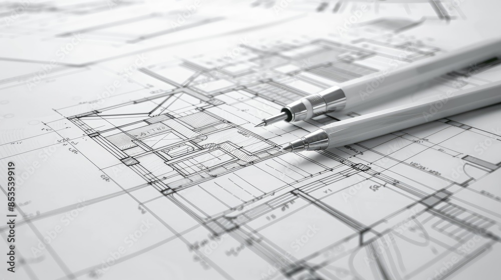 Sketch engineering drawing of a modern country house. Sketch engineering drawing of a modern country house.