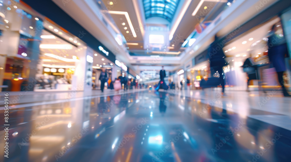 Motion Blur of Shoppers Walking in a Modern Shopping Mall Motion Blur of Shoppers Walking in a Modern Shopping Mall
