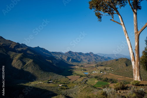 Magnificent view of the Keisie Valley from Burgers Pass (or Koo Pass) with views of  the Langeberg the Waboomsberge. Near Montagu. Western Cape. South Africa photo