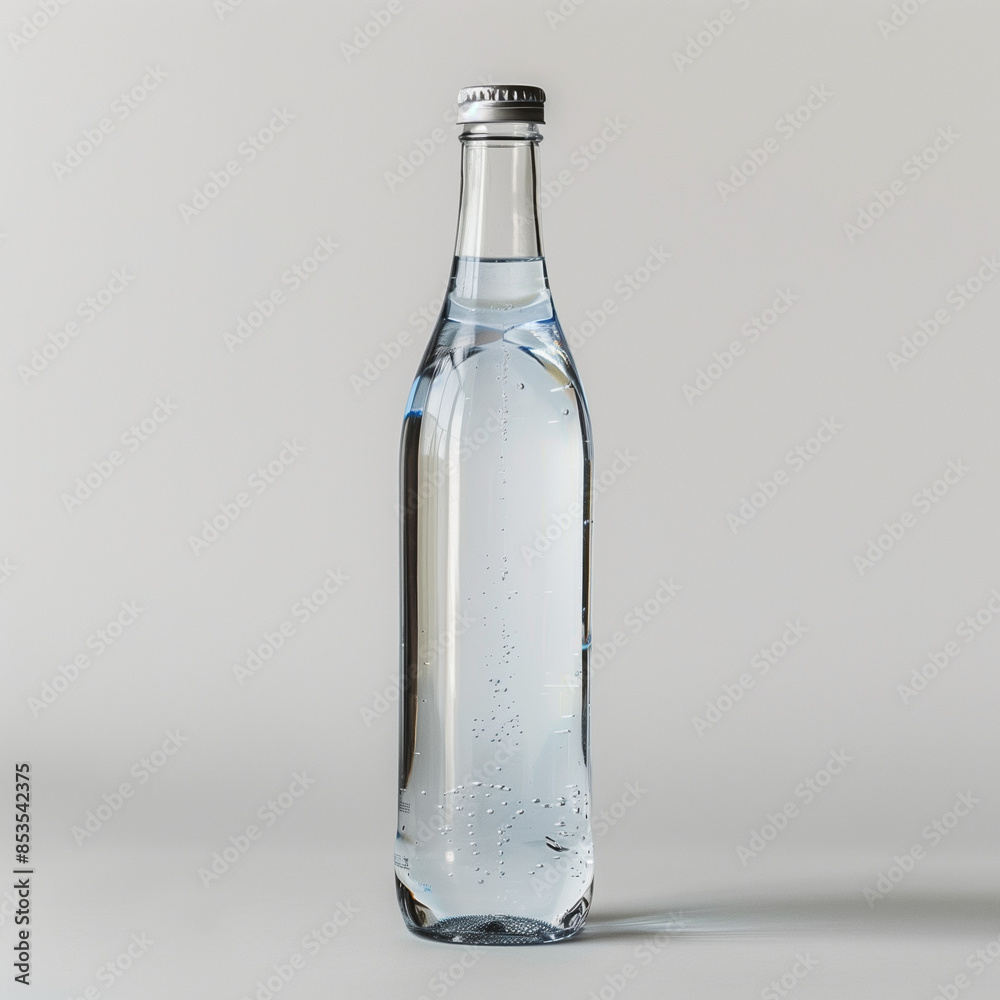 Fototapeta premium only a bottle of water, standing vertically, at an angle of 45 degrees to the camera, on a white background 