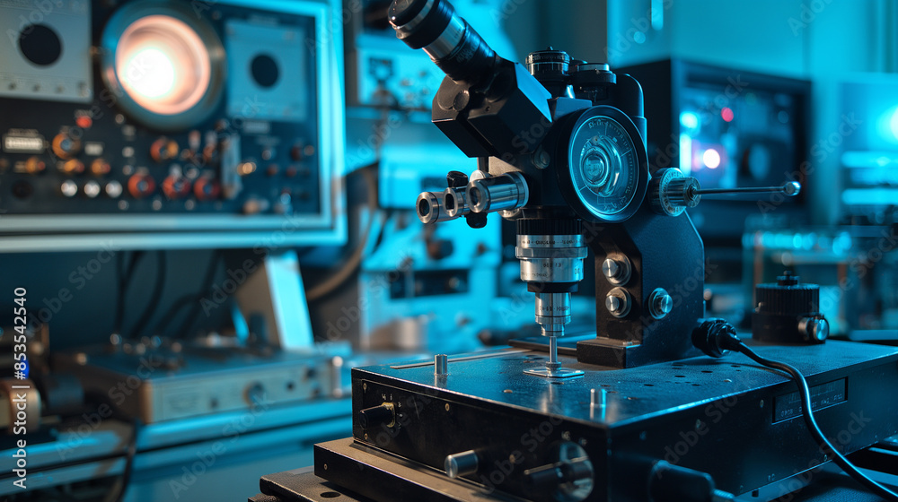 Fototapeta premium a modern high tech microscope for advance scientific research purpose, science background 