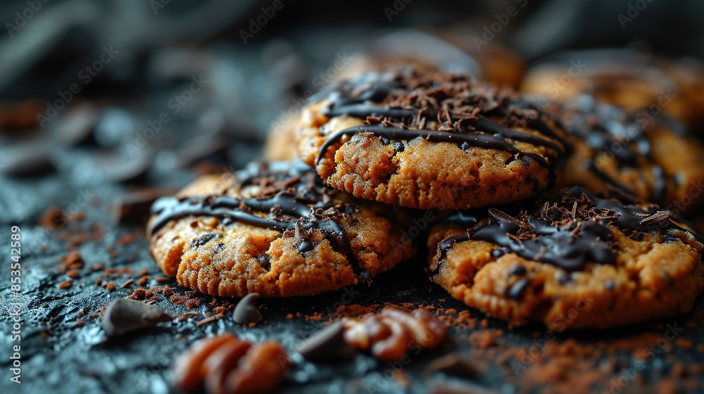 Delicious Homemade Oatmeal Cookies or Biscuits on Rustic Wooden Table Selective Focus Background Delicious Homemade Oatmeal Cookies or Biscuits on Rustic Wooden Table Selective Focus Background