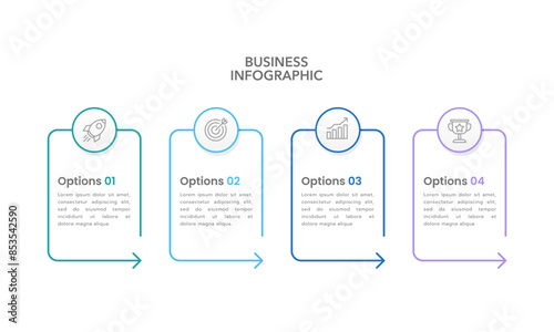 4 Process or options infographics for business template. Business Presentation, Banner, Brochure and Report. Vector illustration.