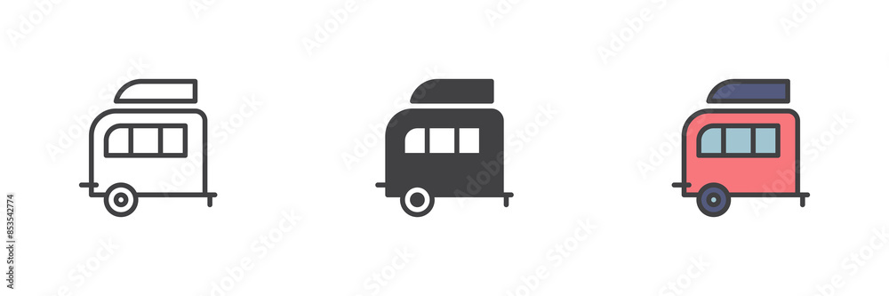 Caravan trailer different style icon set Caravan trailer different style icon set