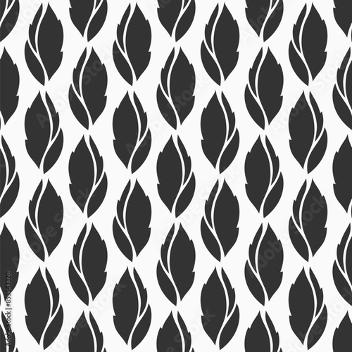 Botanical seamless pattern. Leaf silhouettes. Simple floral vector black and white background. Regular repeating pattern with leaves.
