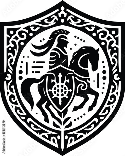 knight crusaders in silhouete with bohemian nature pattern illustration