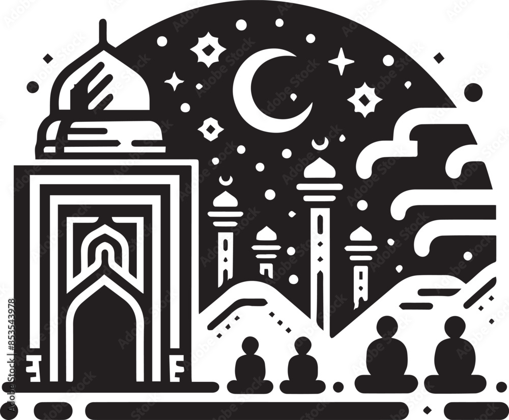 Muslim illustration in monochrome. Muslim illustration in monochrome.