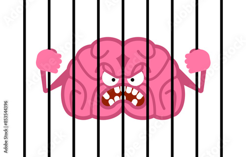 Brain in prison. Brains in a head cage. Thoughts in captivity concept. Thinking limitation concept