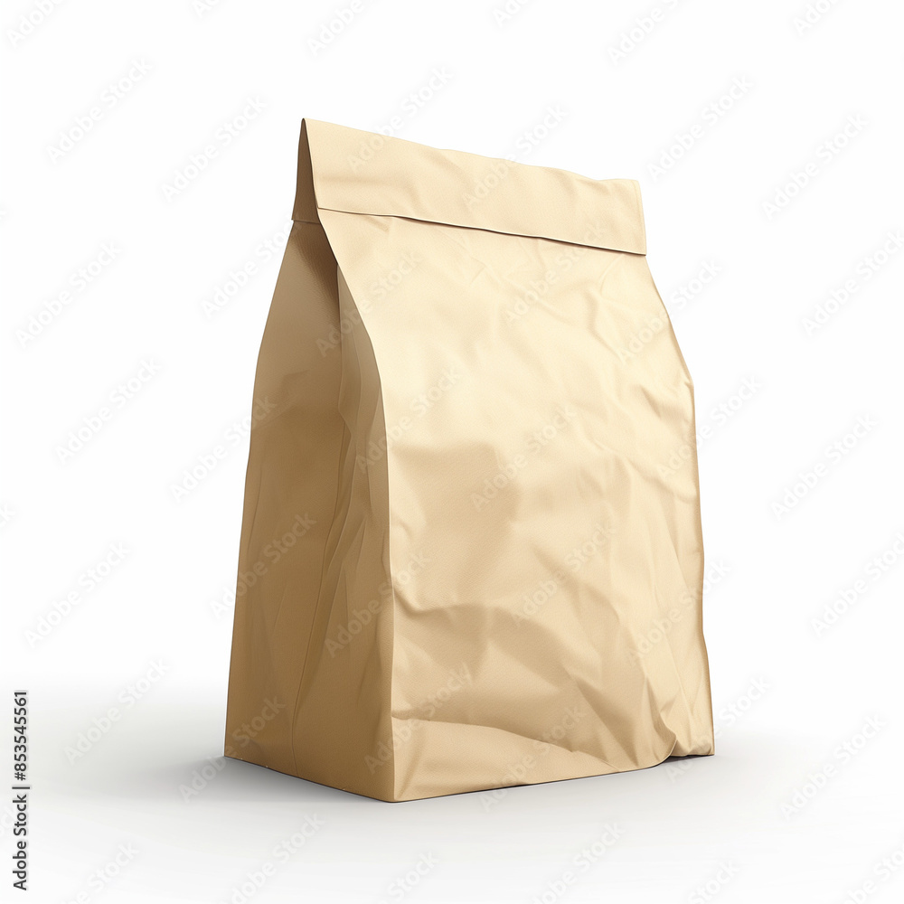 paper bag, beige color, white background 