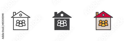 Family house different style icon set