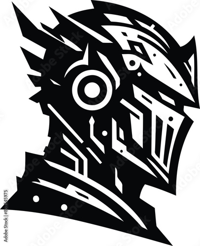 knight crusaders silhouete with cyberpunk pattern illustration