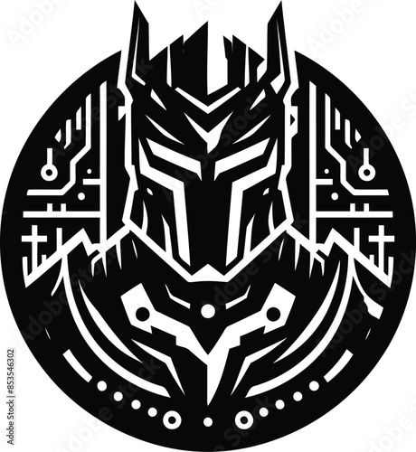 knight crusaders silhouete with cyberpunk pattern illustration