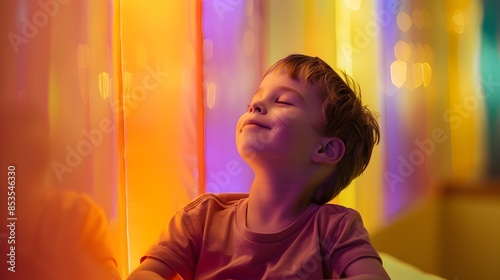 Autistic Child Enjoying Calming Sensory Room Experience for Wellbeing and Development