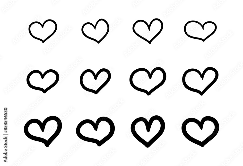 Doodle heart shape vector set in different sizes. Hand drawn love illustration for romantic or wedding design, invitation, poster. Doodle heart shape vector set in different sizes. Hand drawn love illustration for romantic or wedding design, invitation, poster.