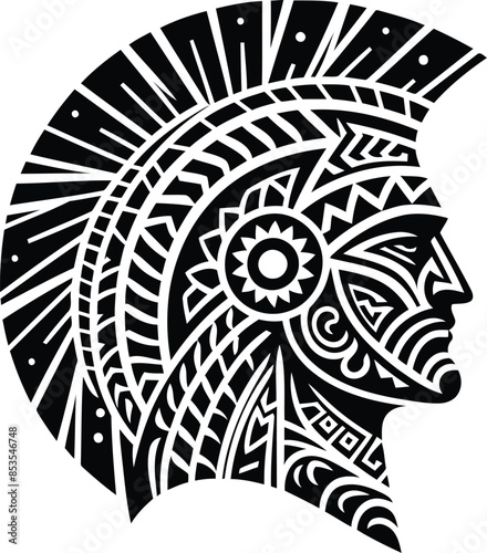  knight crusaders silhouete with Polynesian ethnic pattern illustration