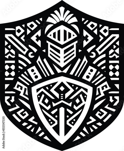  knight crusaders silhouete with Polynesian ethnic pattern illustration