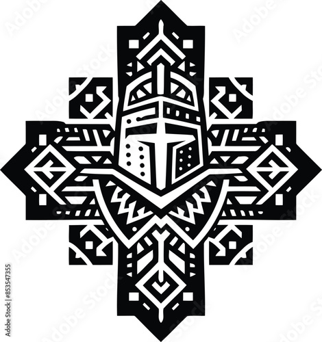  knight crusaders silhouete with Polynesian ethnic pattern illustration