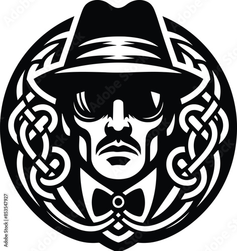 mafia in silhouete with celtic knot pattern illustration