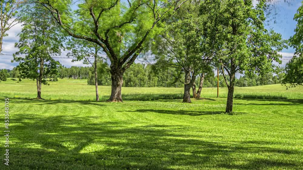 Time-lapse mowing the lawn, grass cutting with trimmer, maintenance of field Time-lapse mowing the lawn, grass cutting with trimmer, maintenance of field