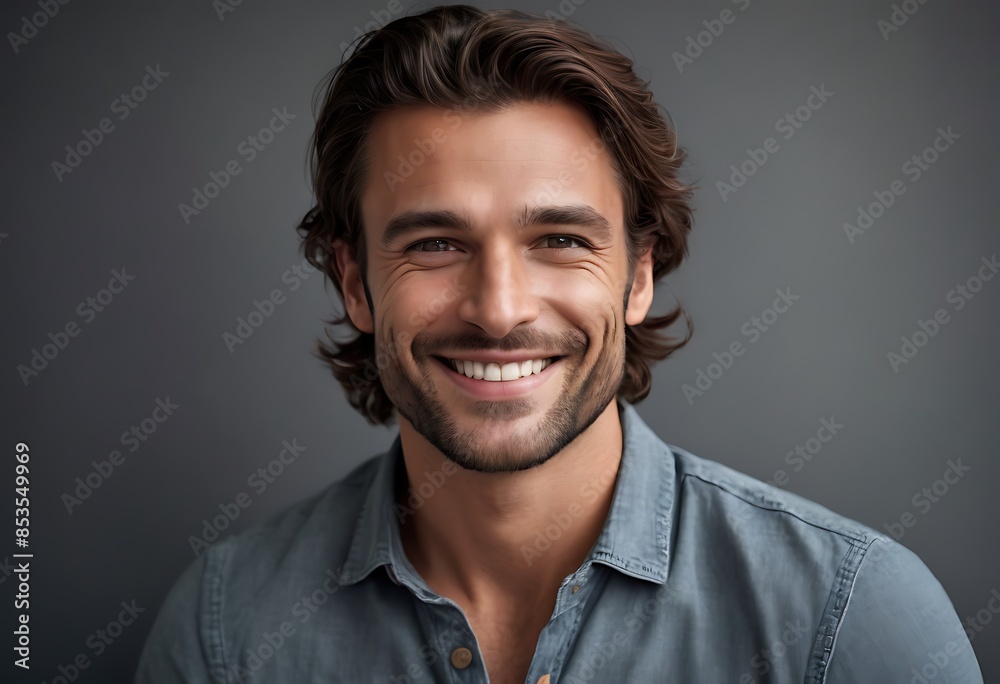 Fototapeta premium Portrait of a handsome man smiling against grey background