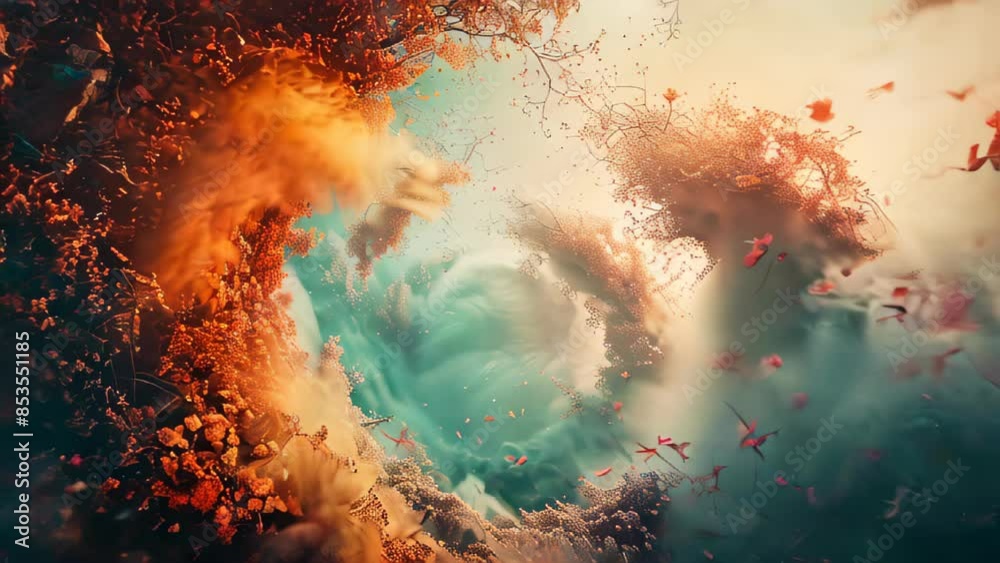 A vortex of red flowers and butterflies, surreal animation A vortex of red flowers and butterflies, surreal animation