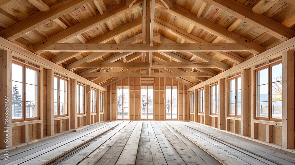 The image shows an empty, spacious room with wooden beams and a high ceiling, giving the impression of a large, open space. The image shows an empty, spacious room with wooden beams and a high ceiling, giving the impression of a large, open space.