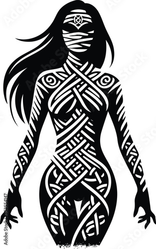 mummy in silhouete with celtic knot pattern illustration