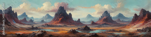 Bizarre landscapes filled with otherworldly forms take shape under heavy oil strokes, blurring the line between dream and reality, Generative AI