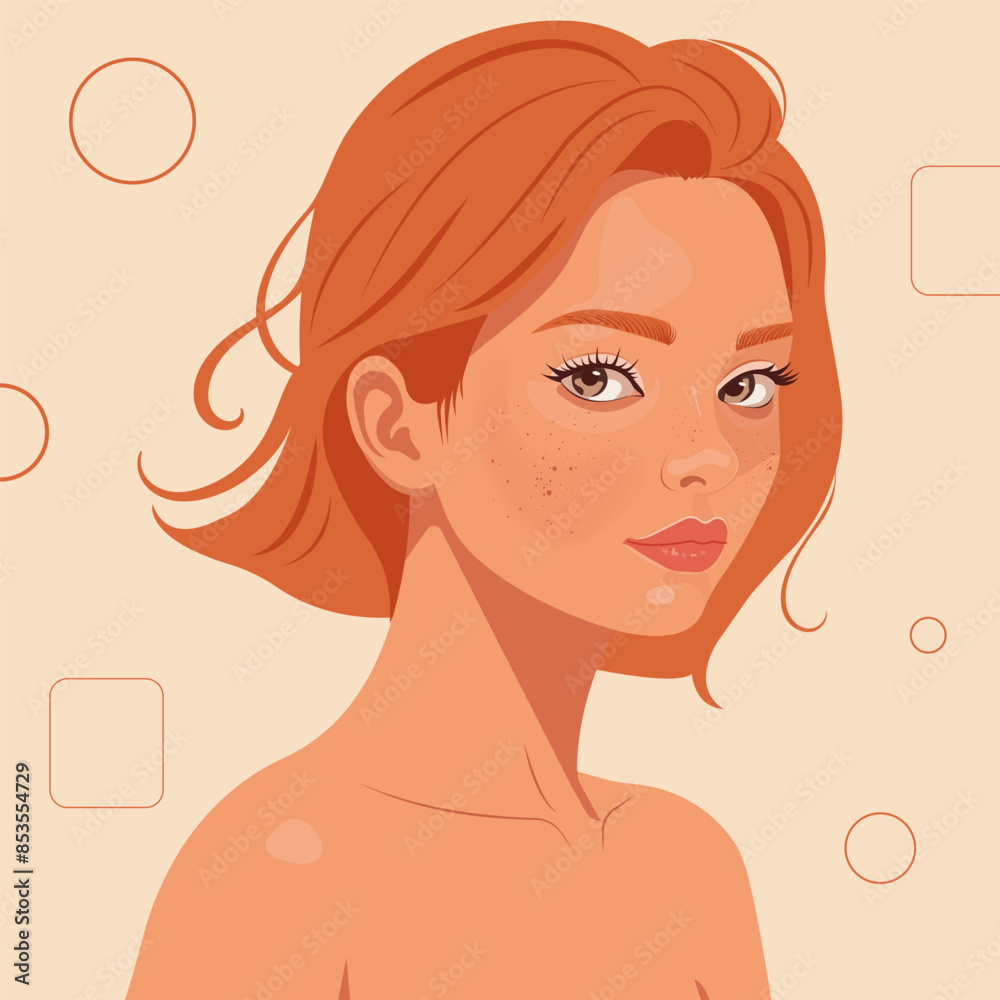 Vector portrait of a young beautiful red-haired girl with freckles on her face.
Vector portrait of a young beautiful red-haired girl with freckles on her face.