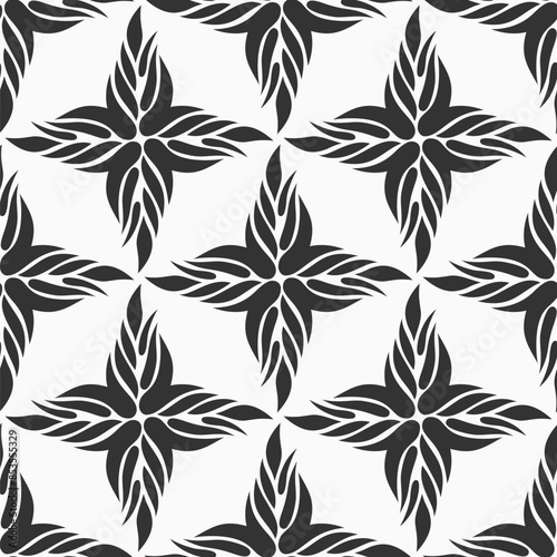 Botanical seamless pattern. Abstract leaf silhouettes. Simple floral vector black and white repeating background.