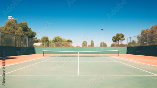 Tennis court in the sunny day horizont