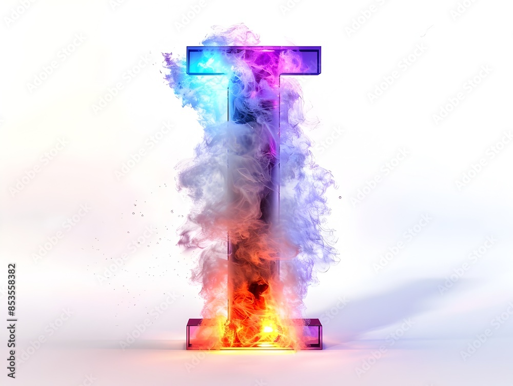 Obraz premium Ethereal Steam Shaping the Letter I with Glowing Colorful Effect on Isolated White Background