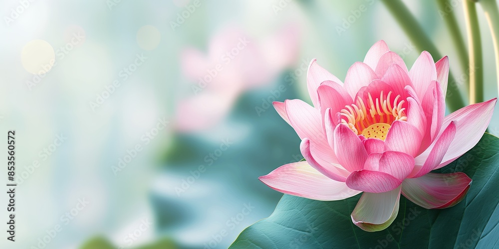 Obraz premium A beautifully detailed lotus flower in full bloom against a gentle green bokeh background, highlights its intricate center